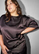 Satinblus med strass och armb&aring;gsl&aring;nga &auml;rmar, Brun, Model image number 3
