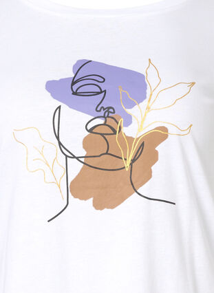 T-shirt i bomull med rund hals och tryck, Bright White FACE, Packshot image number 2