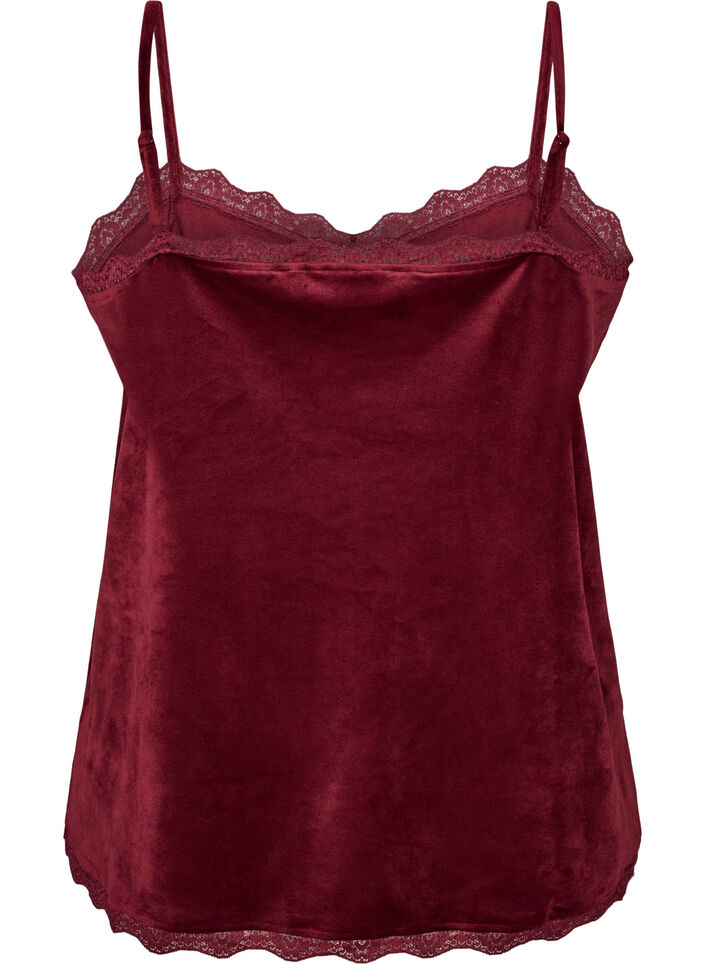 Topp i velour med spetskant, R&ouml;d, Packshot image number 1