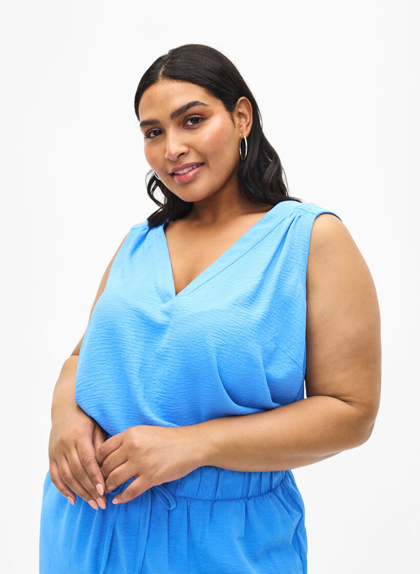 &Auml;rml&ouml;s topp med rynkdetaljer, Bl&aring;, Model image number 0
