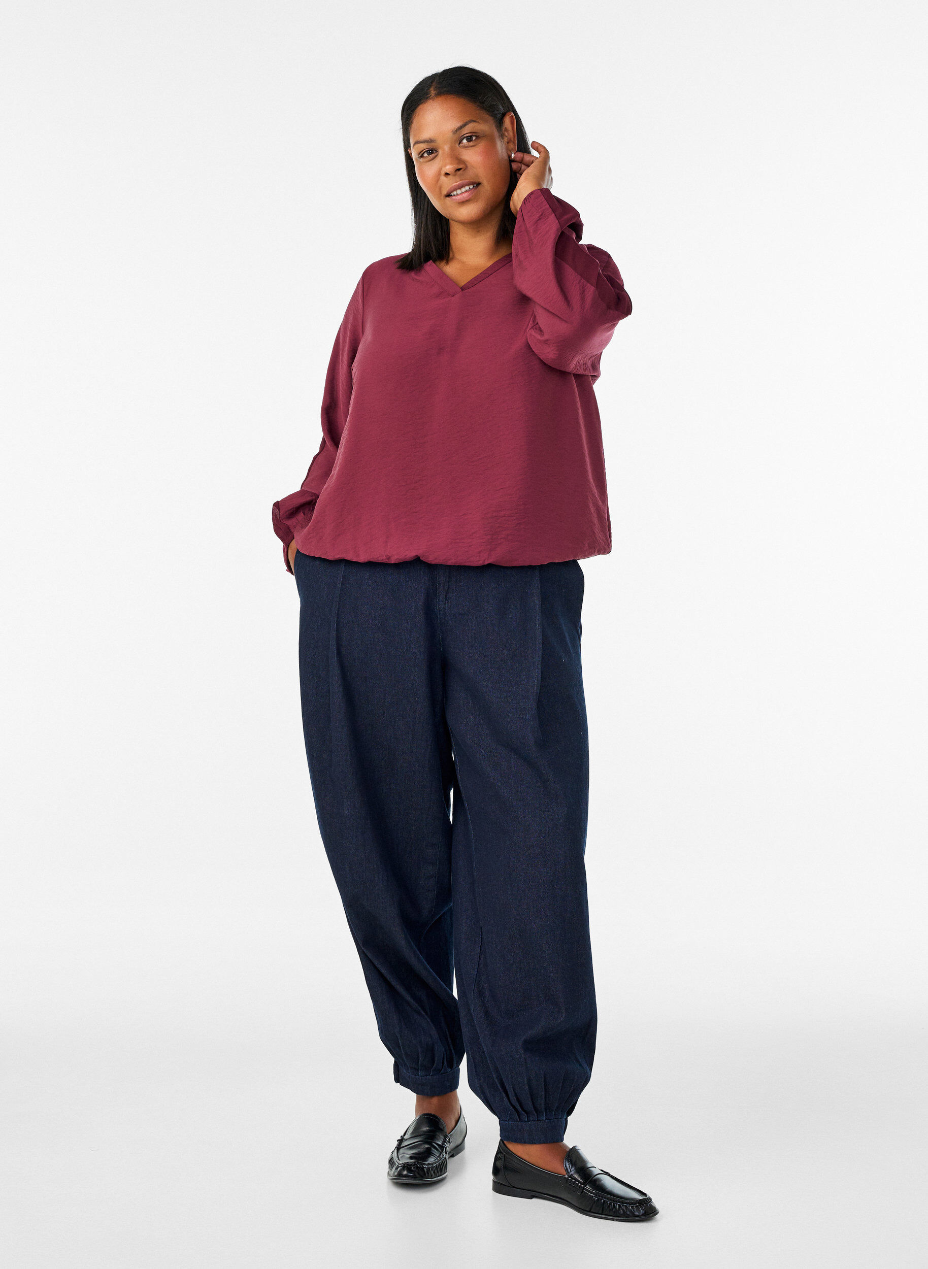 ZizziBlus med ballongeffekt och chiffongdetaljer, R&ouml;d, Model image number 1
