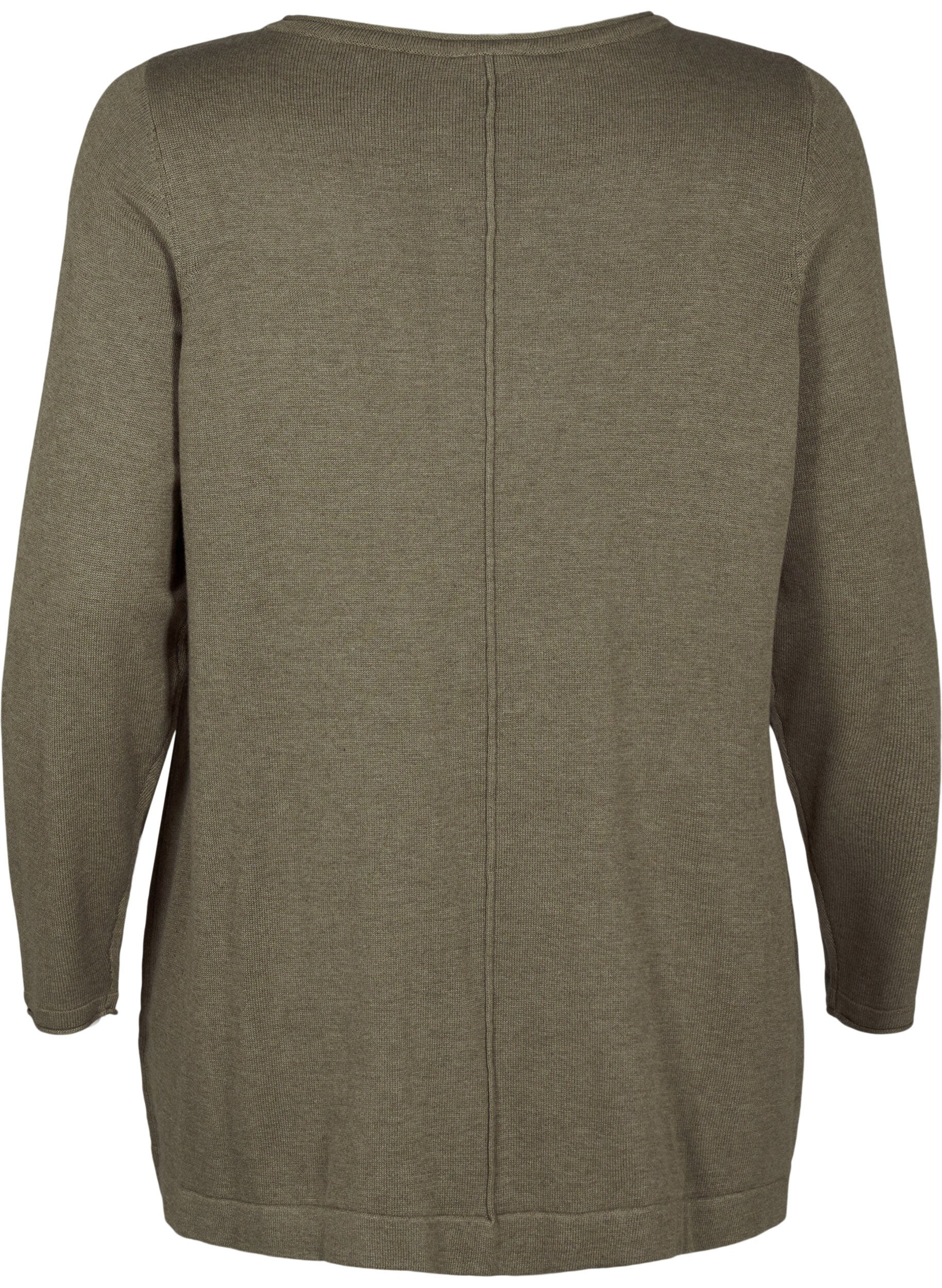 Zizzi Stickad blus i bomull-viskosblandning, Gr&ouml;n, Packshot image number 1