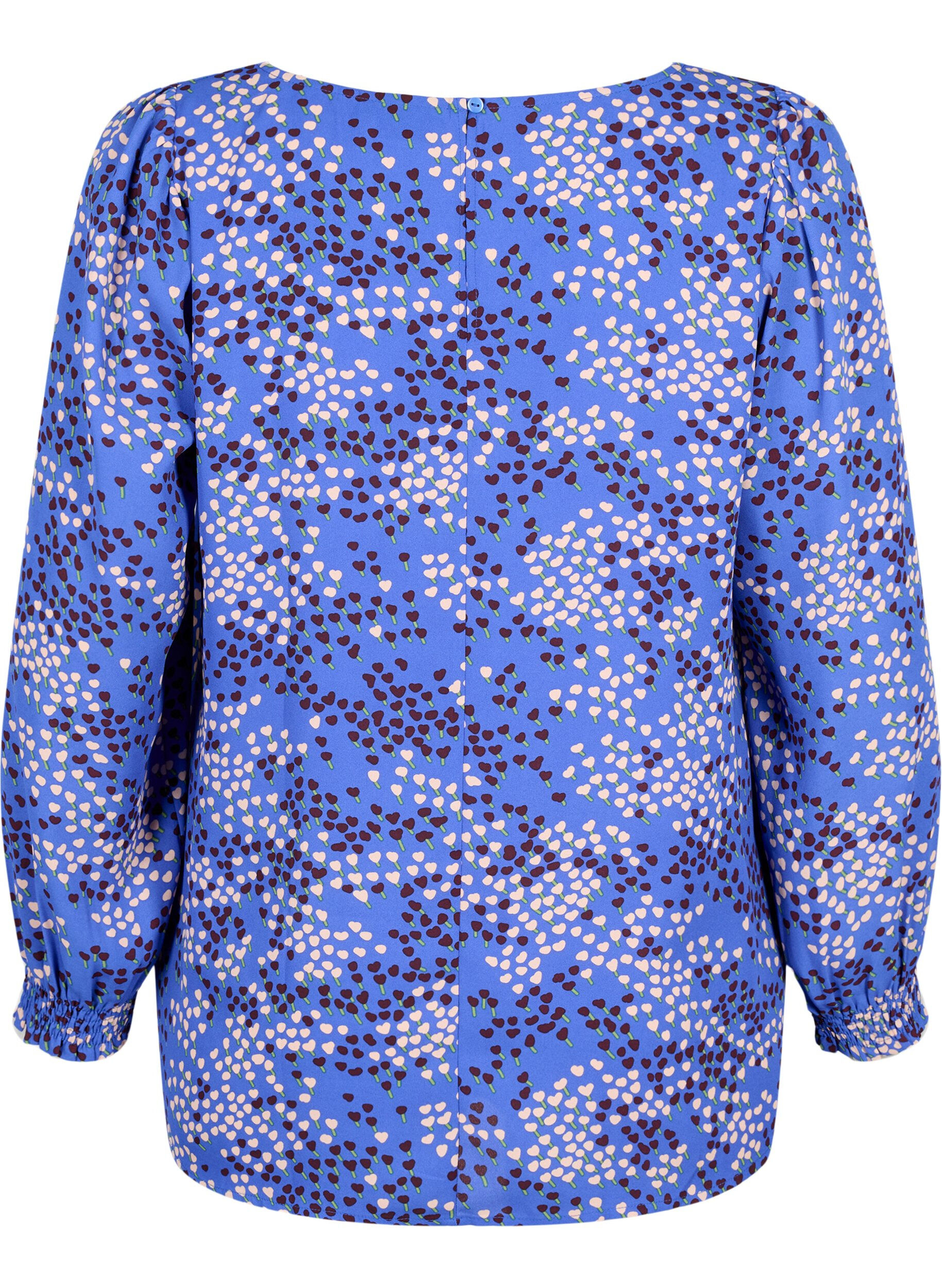 Zizzi FLASH - L&aring;ng&auml;rmad blus med smock och tryck, Dazzling Blue AOP, Packshot image number 1