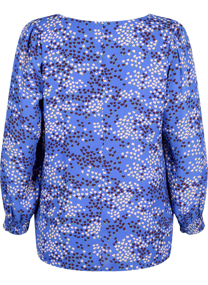 FLASH - Långärmad blus med smock och tryck, Dazzling Blue AOP, Packshot image number 1