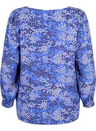 FLASH - Långärmad blus med smock och tryck, Dazzling Blue AOP, Packshot image number 1
