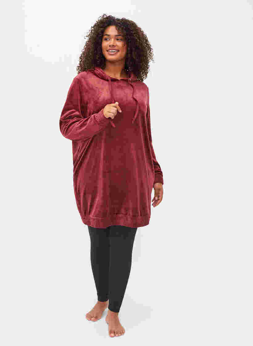Sweatshirtklänning i velour med huva, Cabernet, Model image number 2
