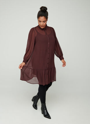 Långärmad klänning med knappstängning, Fudge, Model image number 2