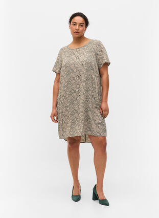 Mönstrad klänning med korta ärmar, Green Graphic, Model image number 2