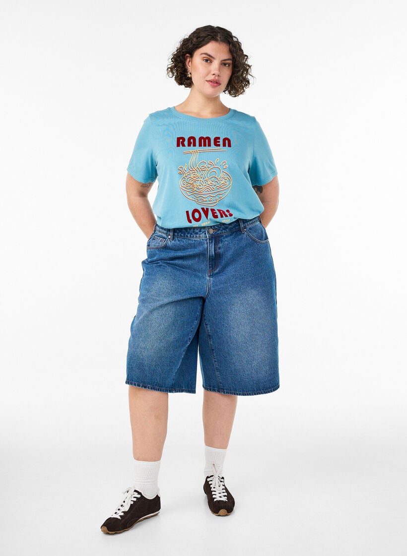 T-shirt i bomull med tryck, Bl&aring;, Model image number 1