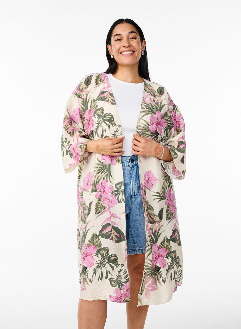 Kimono i viskos med trekvarts&auml;rmar, Vanilla, Model image number 0