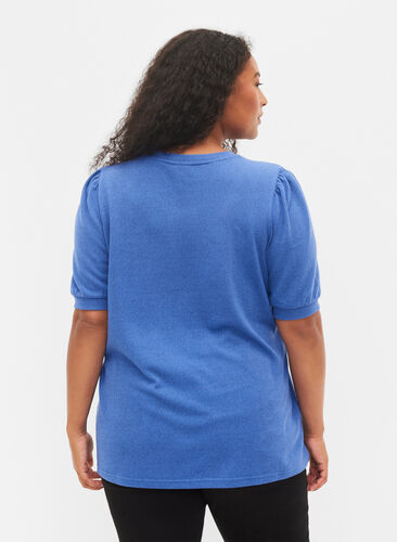 Blus med korta puffärmar, Dazzling Blue Mel., Model image number 1