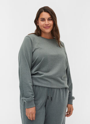 Cool sweatshirt med tryck, Balsam Green Mel, Model image number 0