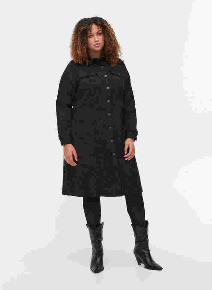 Mönstrad klänning med krage och knappar, Black, Model image number 3