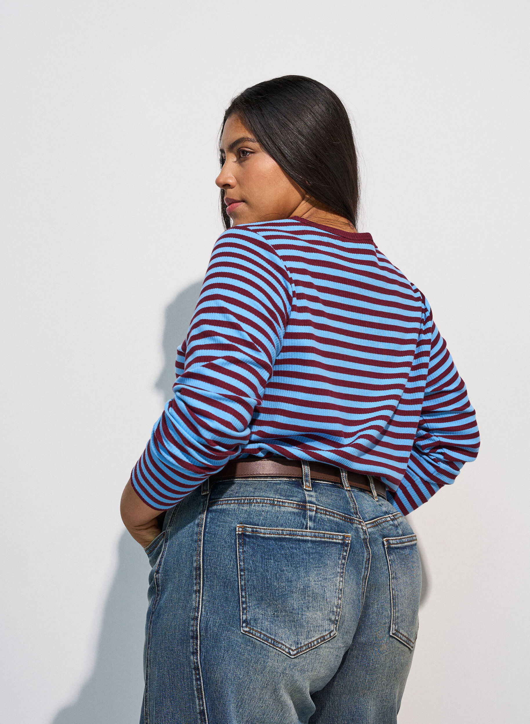 ZizziRandig blus med l&aring;nga &auml;rmar, Bl&aring;, Model image number 2