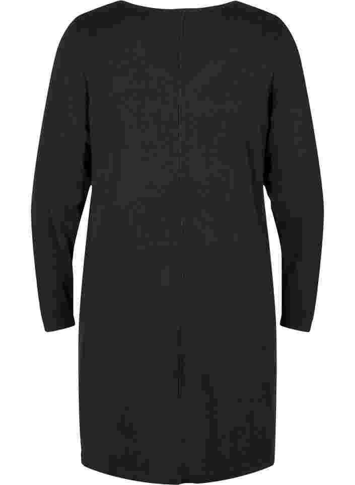 Stickad klänning i bomullsblandning med V-ringad hals, Black, Packshot image number 1