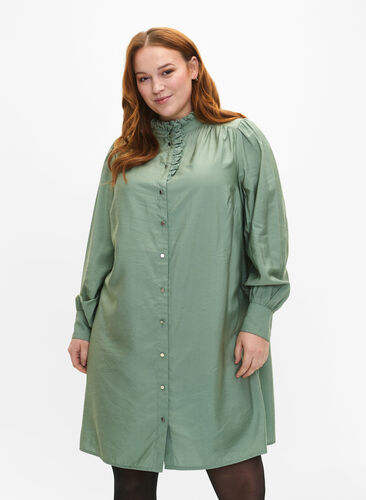 Viskosskjorta klänning med ruffles, Green Bay, Model image number 0