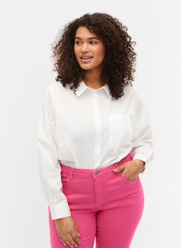 Skjorta i bomullsmix, Bright White, Model image number 0