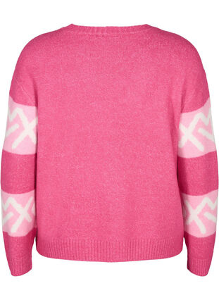 Randig stickad tröja med grafiskt mönster, Raspberry Rose Comb, Packshot image number 1
