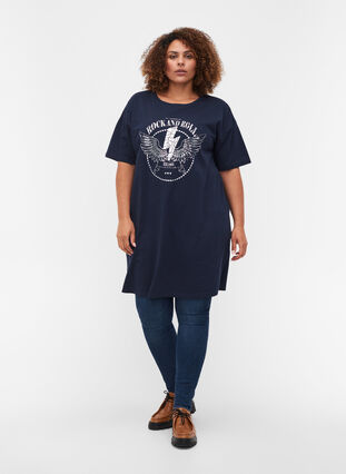 T-shirtklänning i bomull med mönster, Navy Blazer, Model image number 2