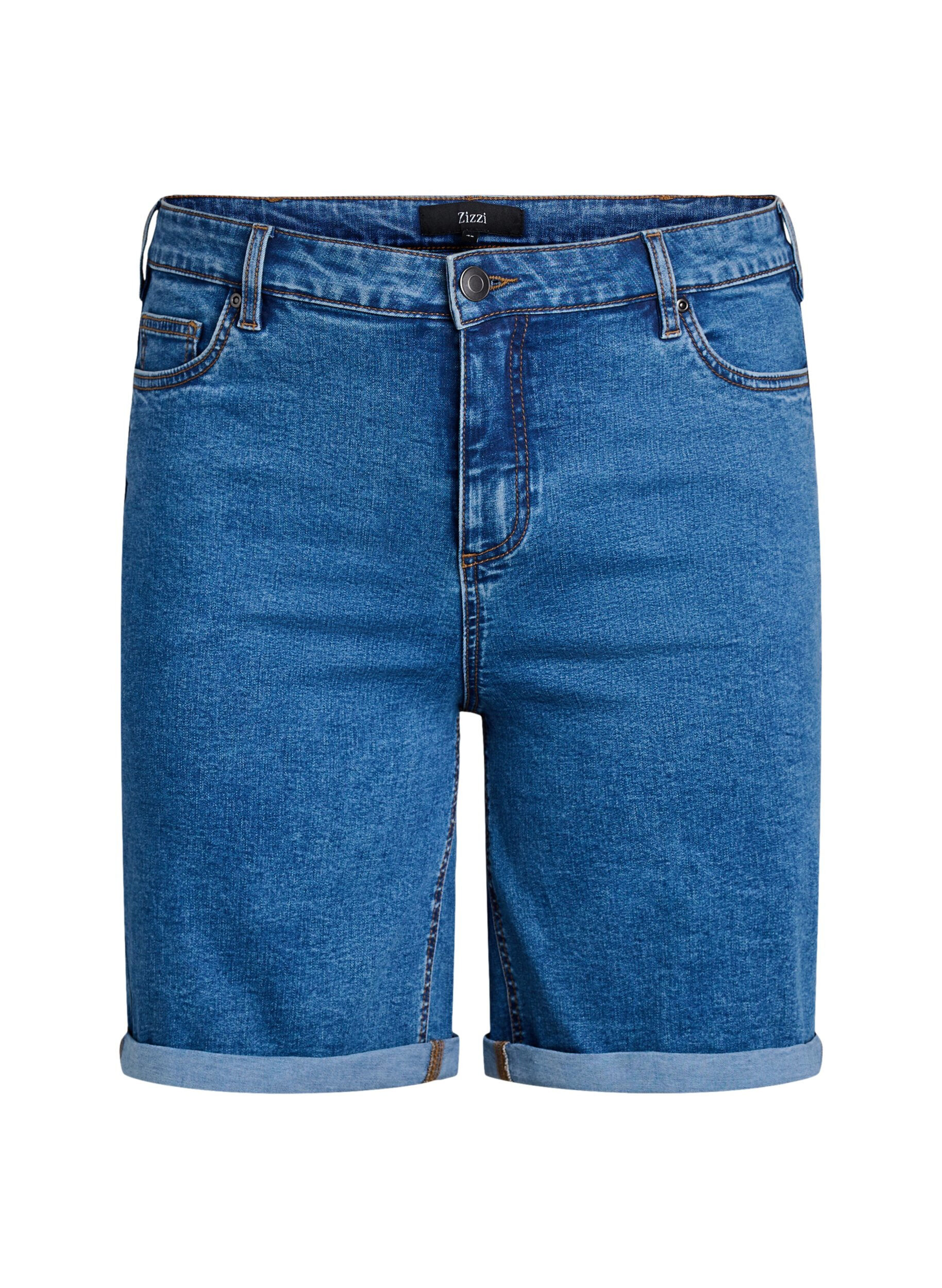 Figurn&auml;ra jeansshorts med h&ouml;g midja