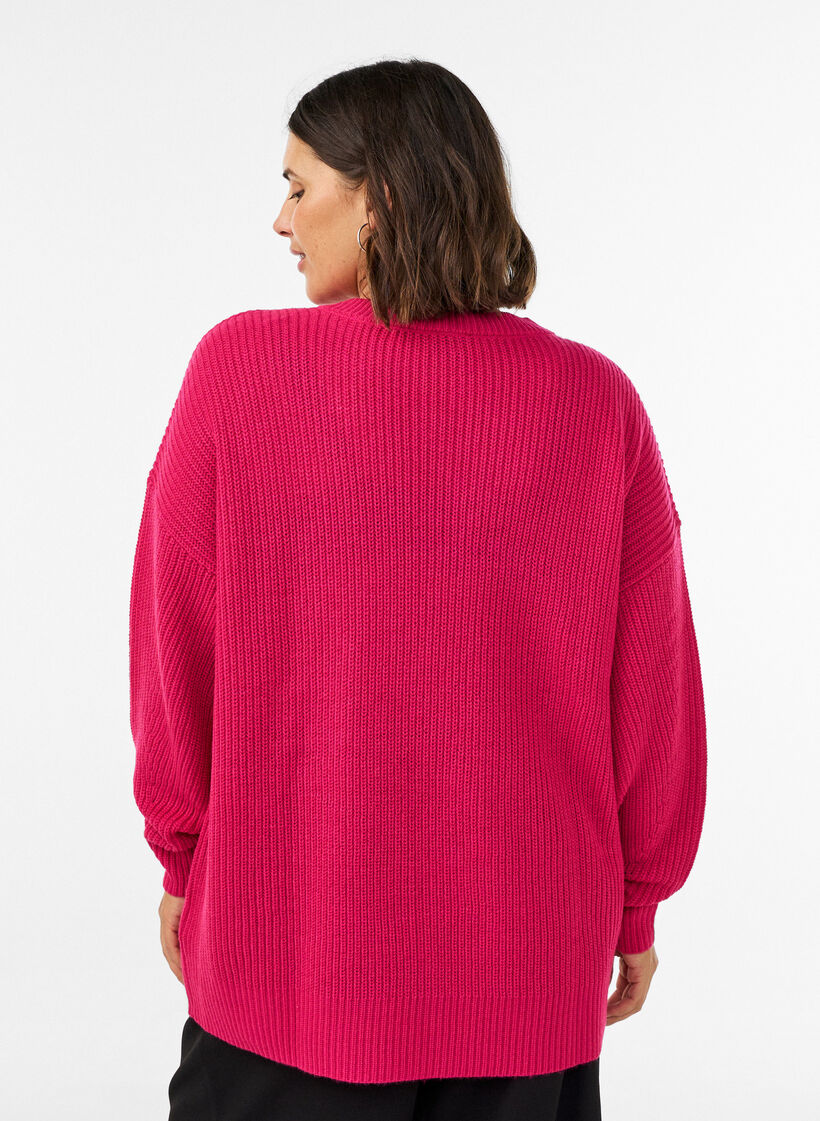 L&aring;ng ribbstickad blus med V-ringning, Rosa, Model image number 2
