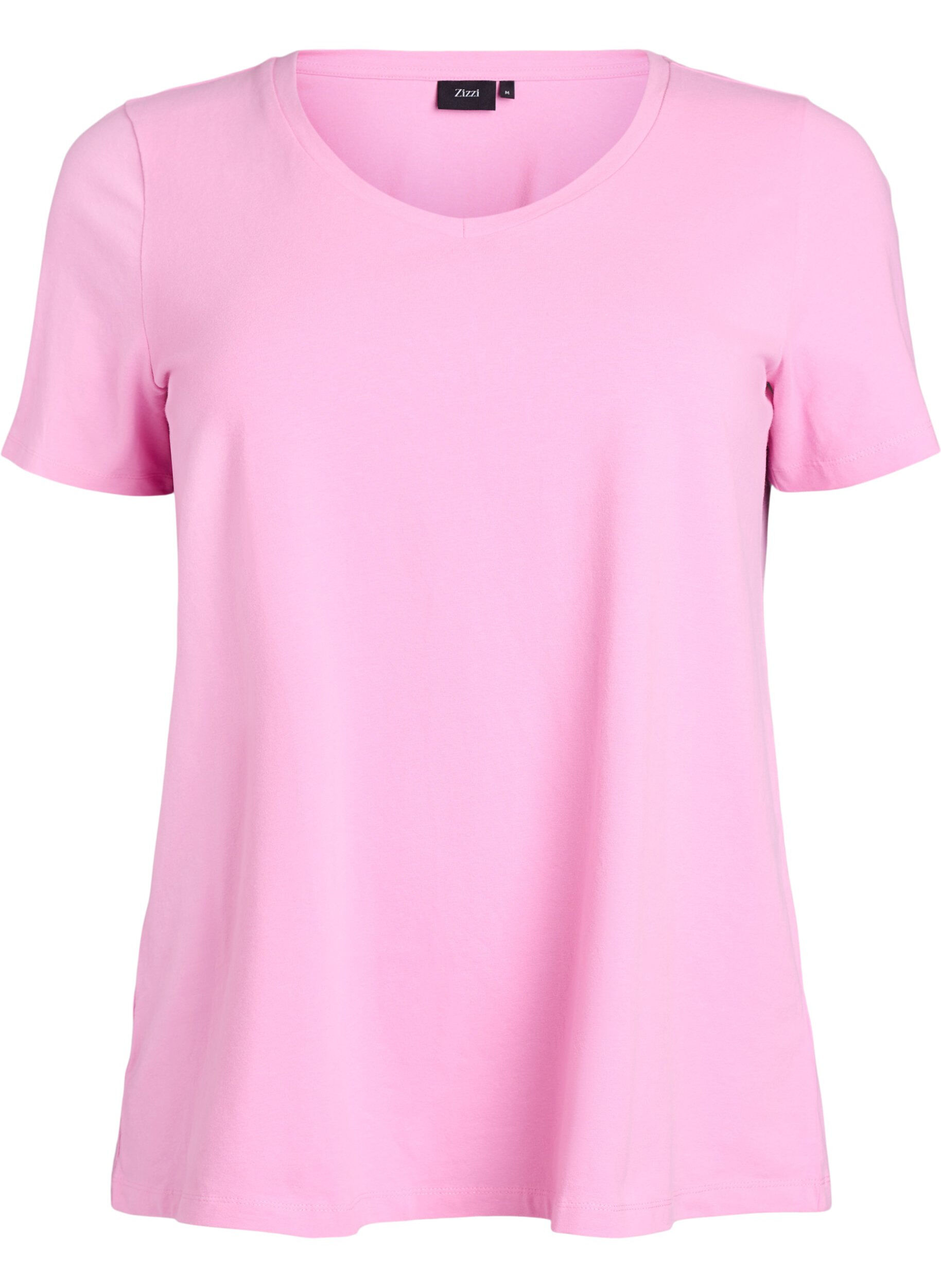 ZizziEnf&auml;rgad t-shirt i bomull, Rosa, Packshot image number 0