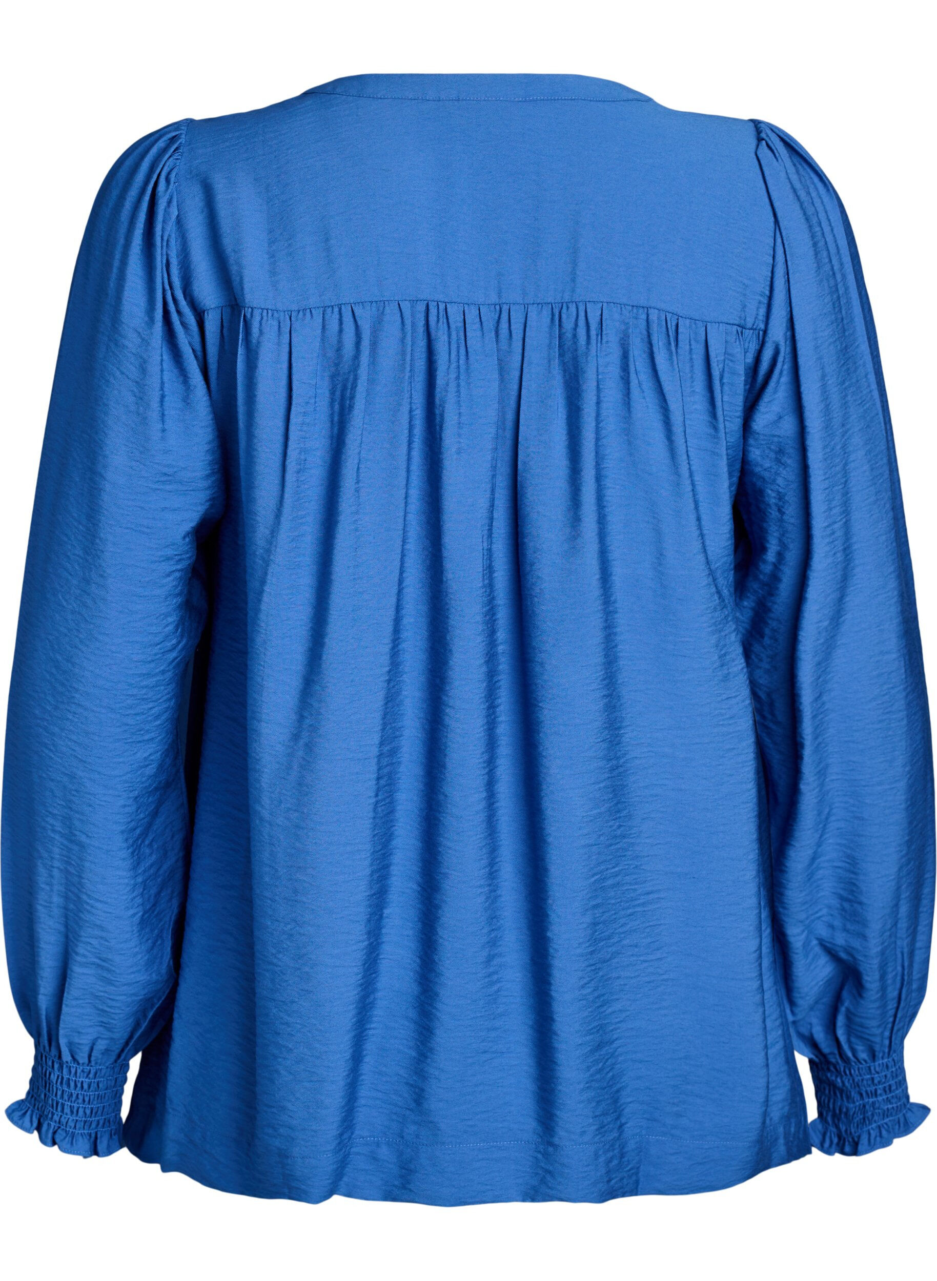 ZizziViskosblus med smock och rynkade detaljer, Bl&aring;, Packshot image number 1