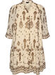 Kl&auml;nning med ornamenttryck och volangkrage, Beige, Packshot image number 0