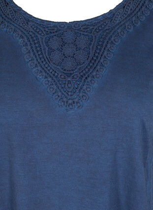 Klänning med spetsdetaljer och korta ärmar, Blue Washed , Packshot image number 2