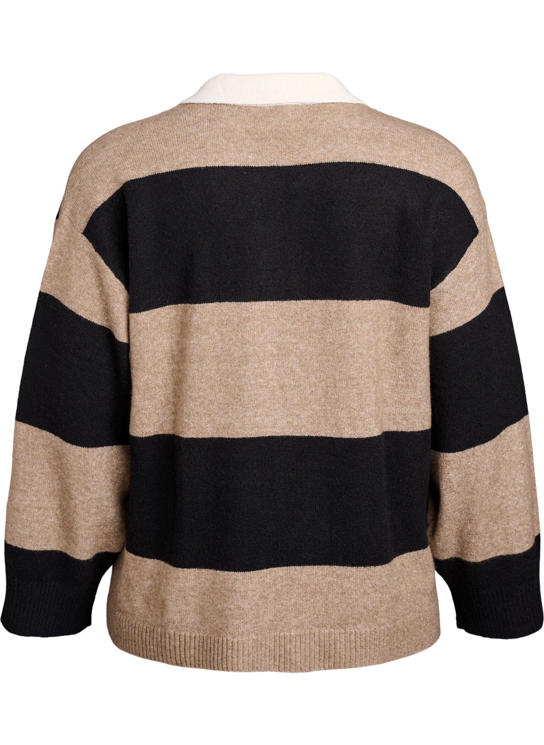 Zizzi Stickad blus med krage och v-ringning, Svart, Packshot image number 1