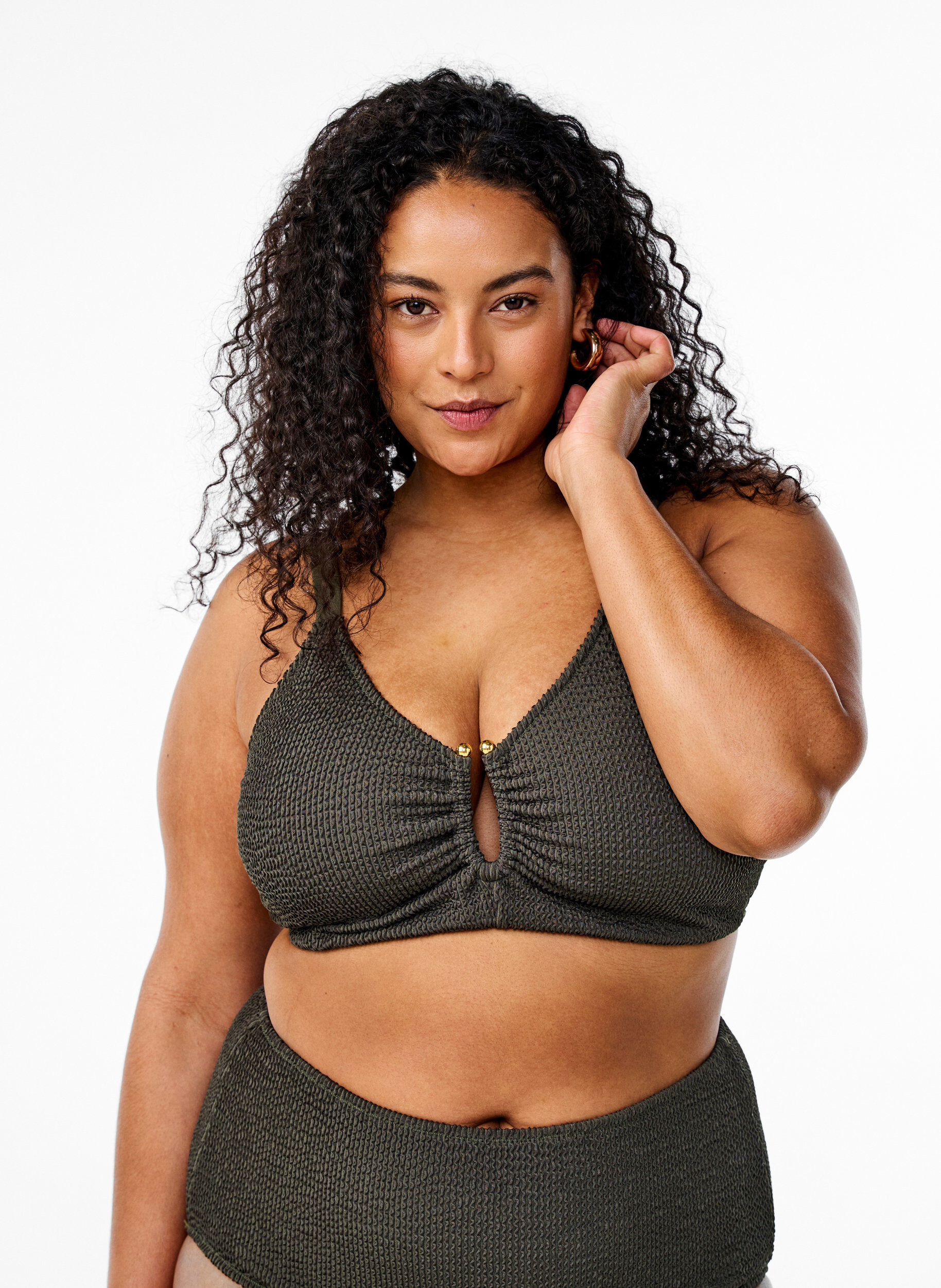 Zizzi Bikinitopp med textur och en elegant detalj, Gr&ouml;n, Model image number 0