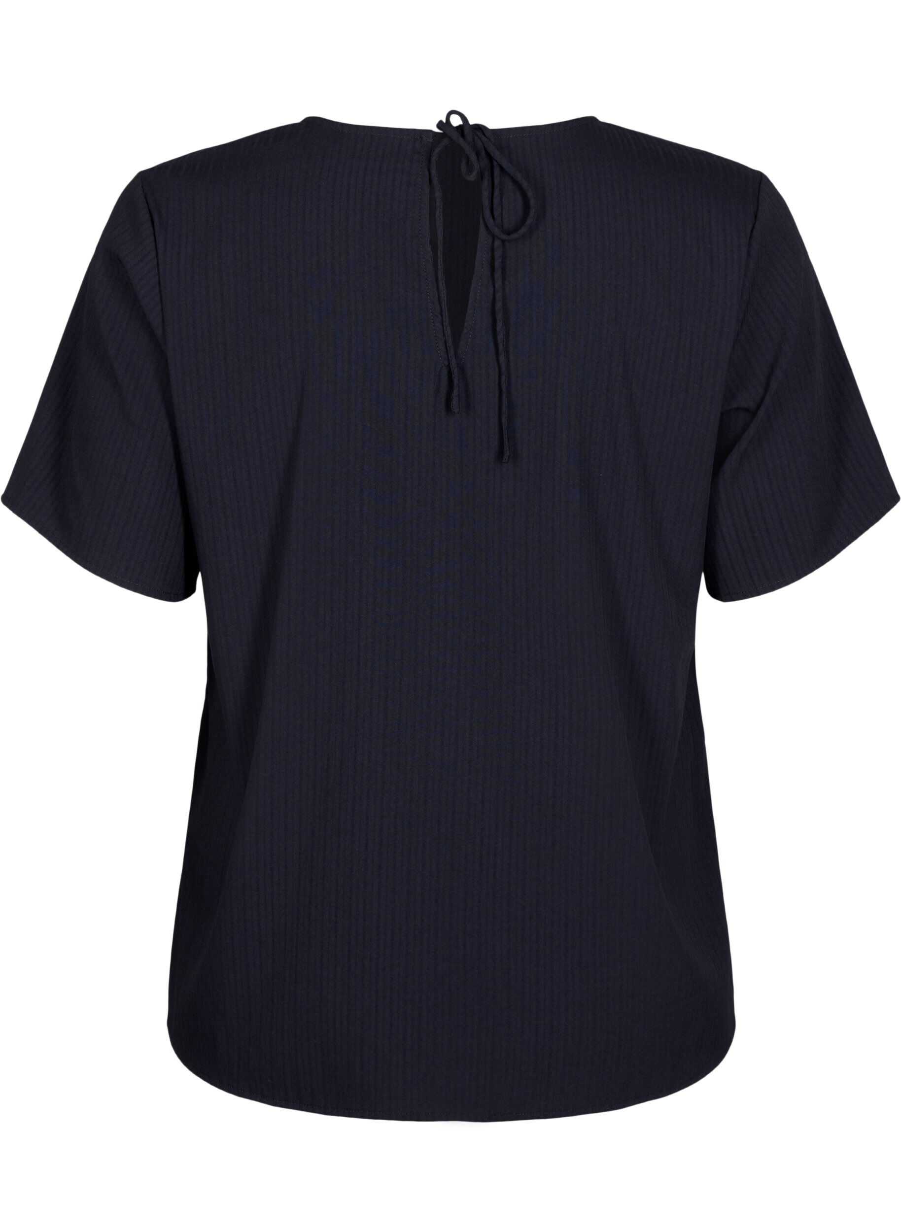 Zizzi Kort&auml;rmad viskosblus med knytband, Black, Packshot image number 1