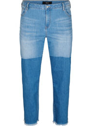 Croppade jeans med kontrast, Blue denim