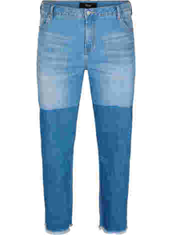 Croppade jeans med kontrast