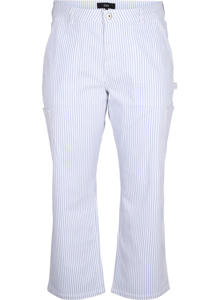 Randiga cargojeans med rak passform, Blue White Stripe, Packshot image number 0