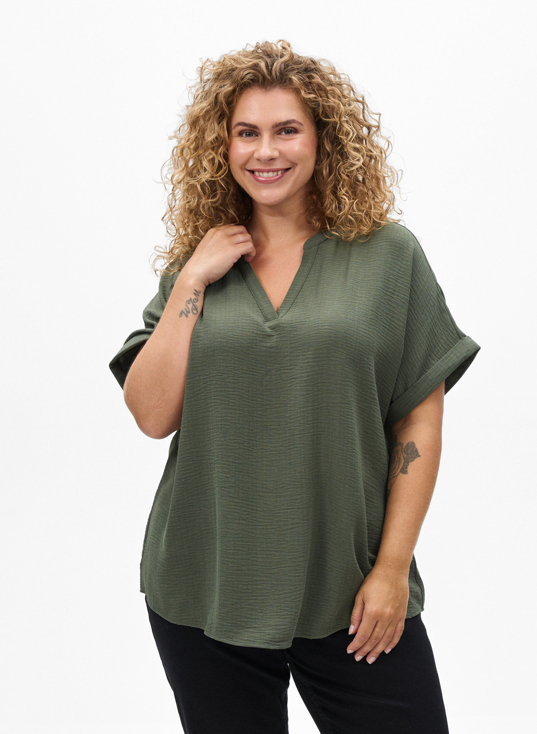 L&ouml;s blus med korta &auml;rmar, Gr&ouml;n, Model