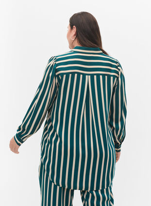 Randig skjorta med långa ärmar, Green Stripe, Model image number 1