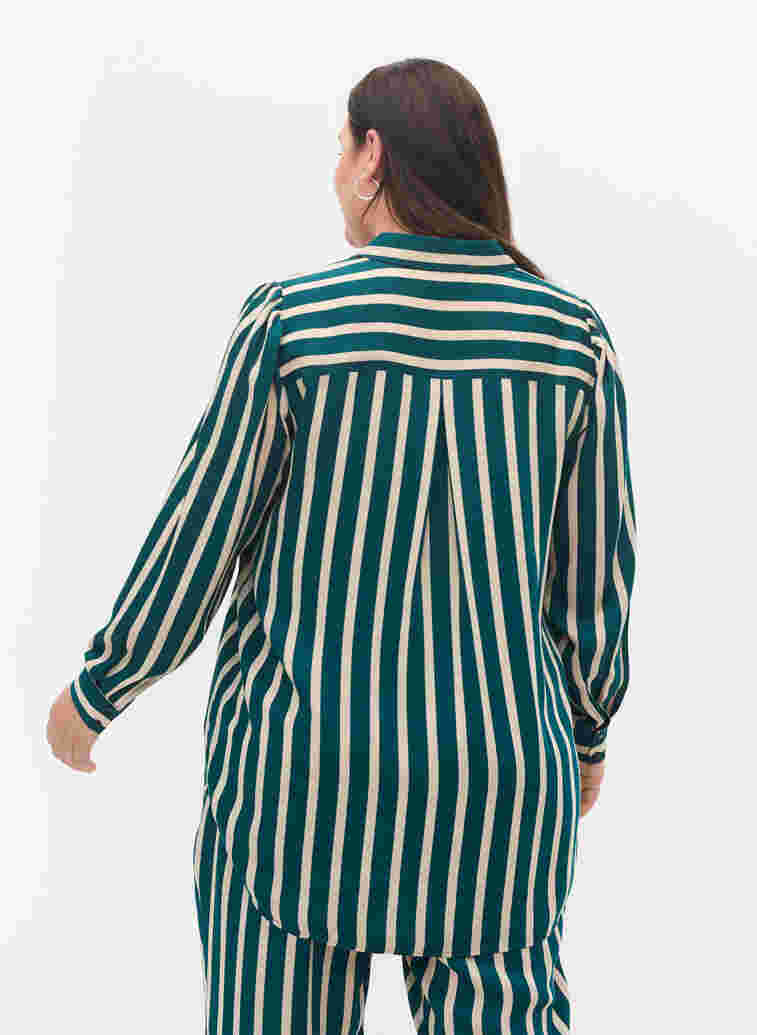 Randig skjorta med långa ärmar, Green Stripe, Model