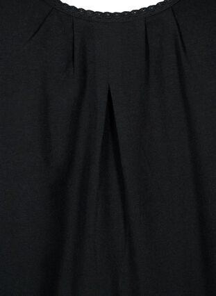 Bomullstopp med rund hals och spetskant, Black, Packshot image number 2