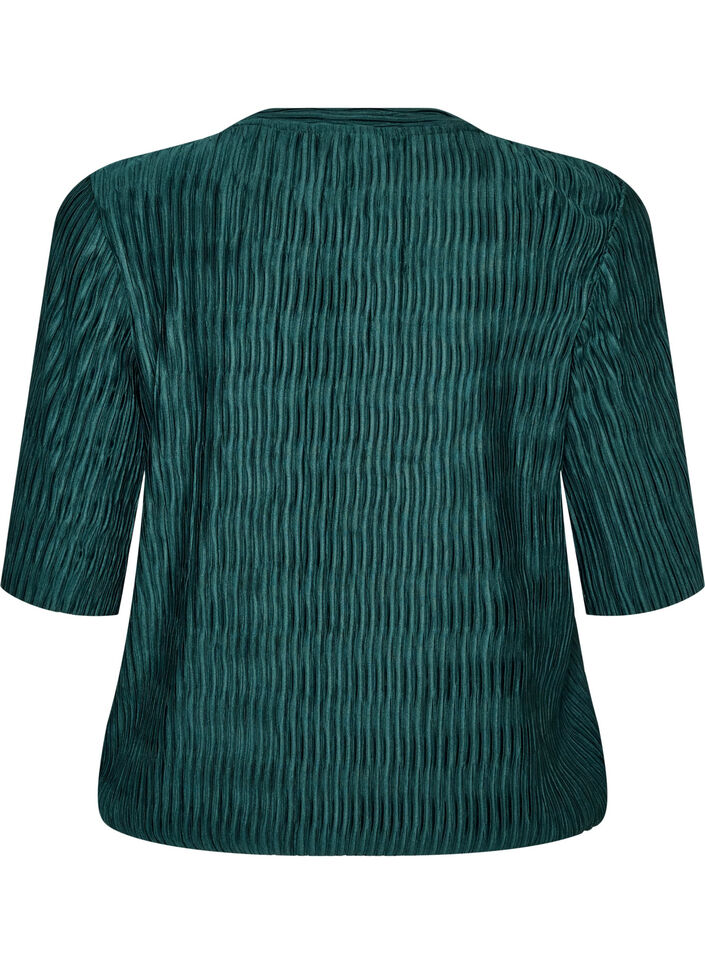 Blus med v&aring;gig struktur och ballongform, Gr&ouml;n, Packshot image number 1