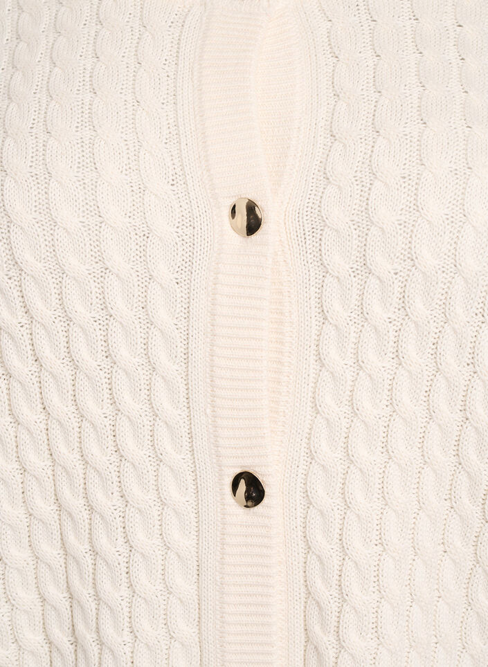 Kabelstickad kofta med guldfärgade knappar, Vanilla, Packshot image number 2