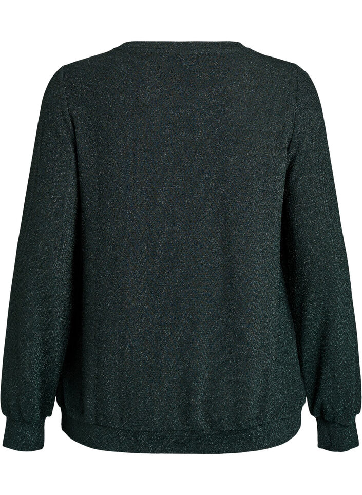 Blus med fiskbensm&ouml;nster och glittertr&aring;d, Gr&ouml;n, Packshot image number 1