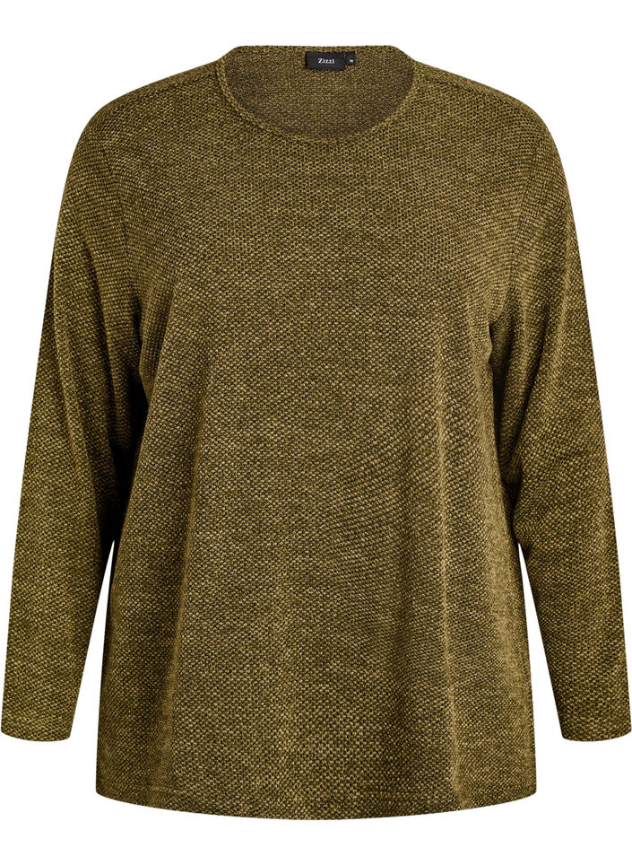 L&aring;ng&auml;rmad blus med textur, Gr&ouml;n, Packshot image number 0