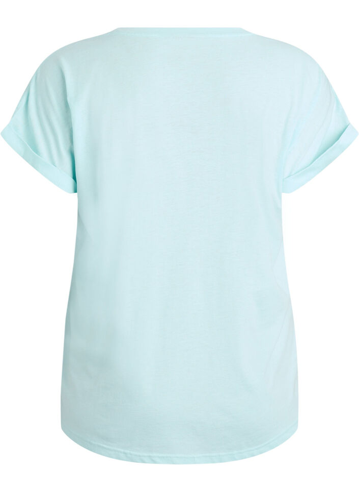 Kort&auml;rmad t-shirt i bomullsmix, Turkos, Packshot image number 1