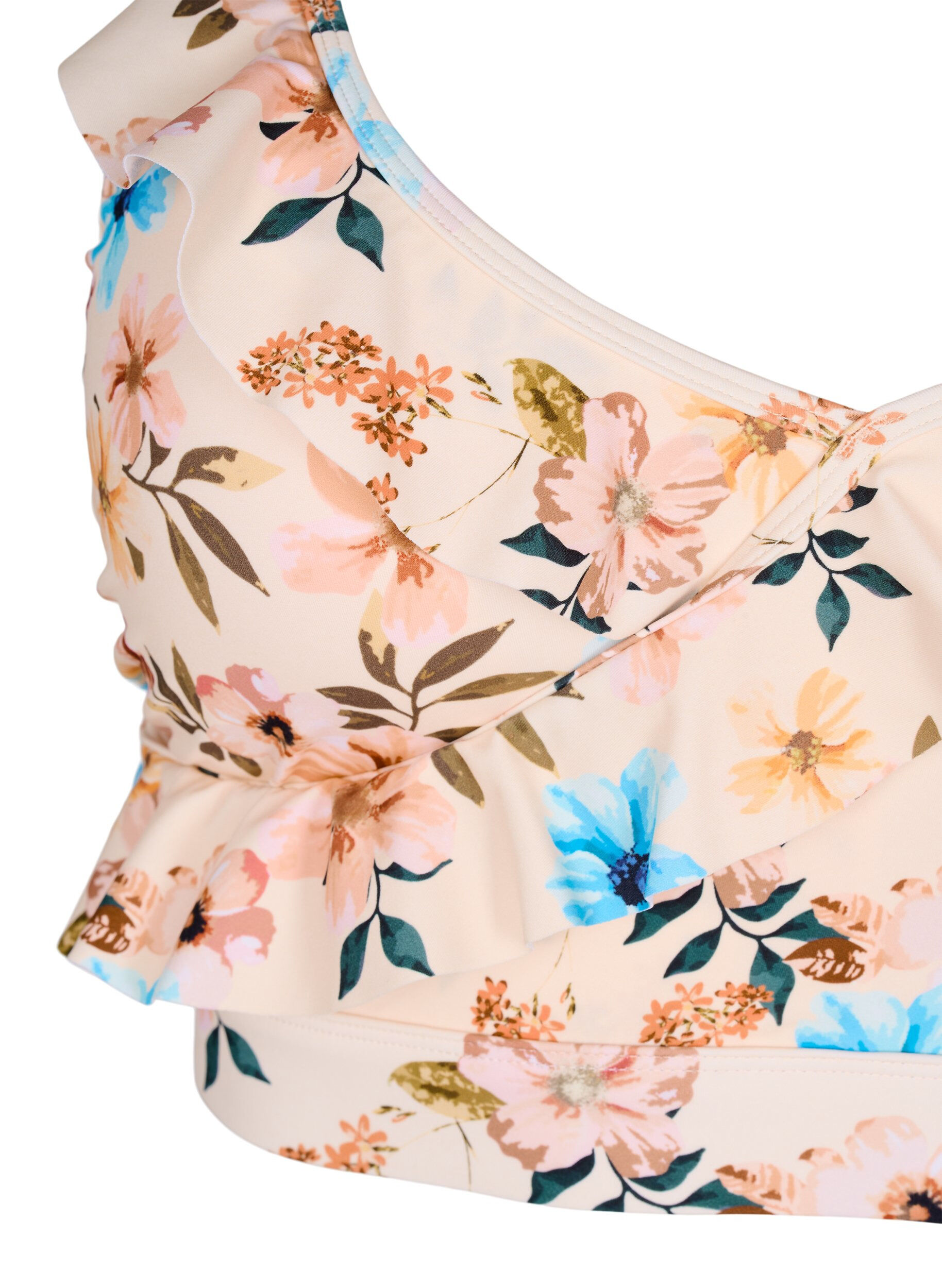 ZizziBikinitopp med blommigt tryck och volangdetaljer, Beige, Packshot image number 2