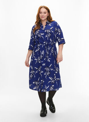 FLASH – Skjortklänning med blommigt tryck, Navy Blazer Flower, Model image number 3