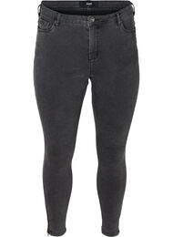 Croppade Amy jeans med blixtl&aring;s, Gr&aring;