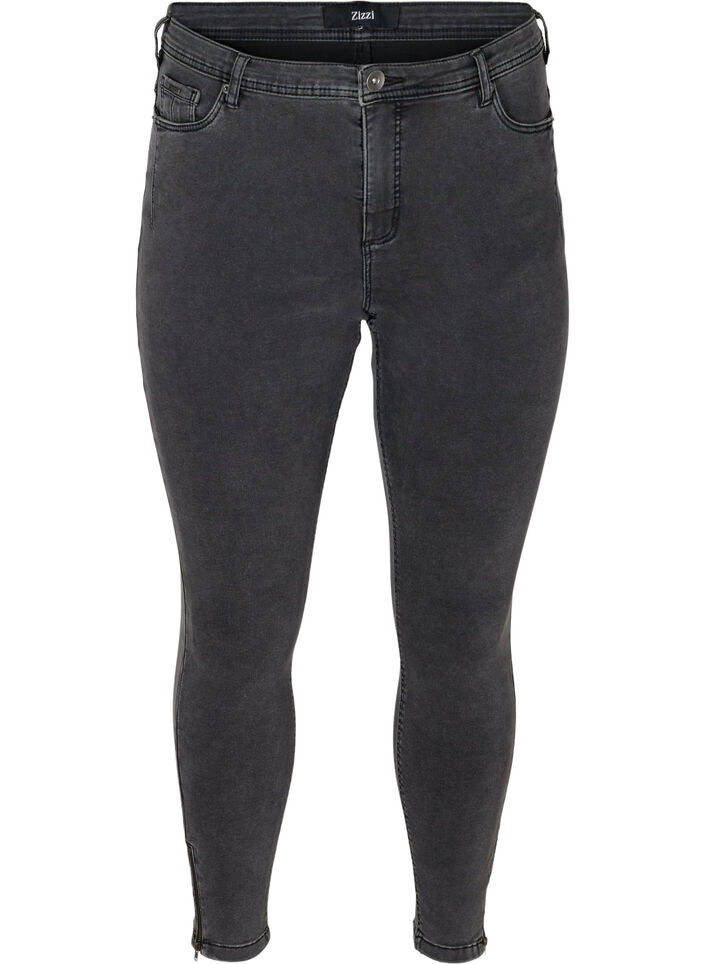 Croppade Amy jeans med blixtl&aring;s, Gr&aring;, Packshot image number 0