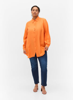 Lång skjorta i viskos, Celosia Orange, Model image number 2
