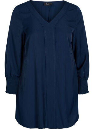 Långärmad tunika med smock, Navy Blazer, Packshot image number 0